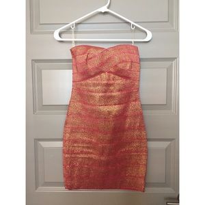 Charlotte Russe Bodycon Dress in Pink and Gold